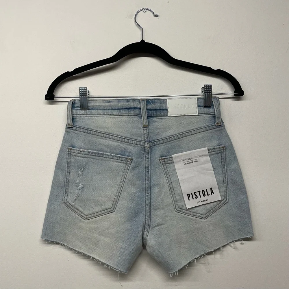 NWT Pistola Denim Nico High Rise Mom Distressed Shorts Light wash